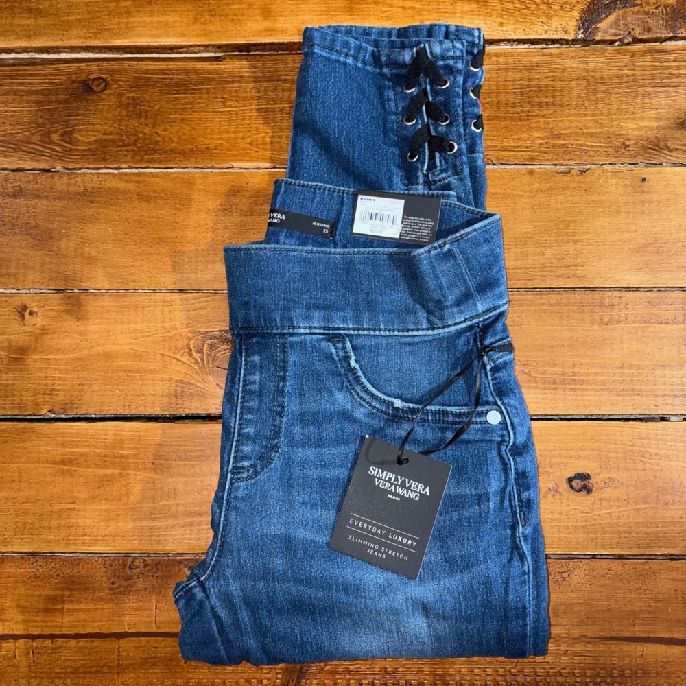Simply Vera Vera Wang Jeggings Women 2S Blue Lace Up Ankle Slimming Stretch NEW